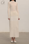 SWAYING/KNIT patchwork striped long skirt SW23AW3B09 white